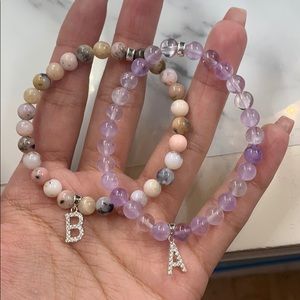 Sterling silver initial charms stone bracelet